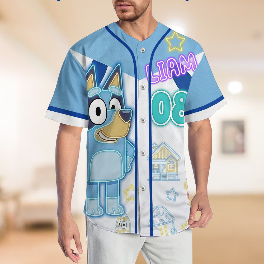 Cute Blue Dog - Personalized Blue Dog Baseball Jersey