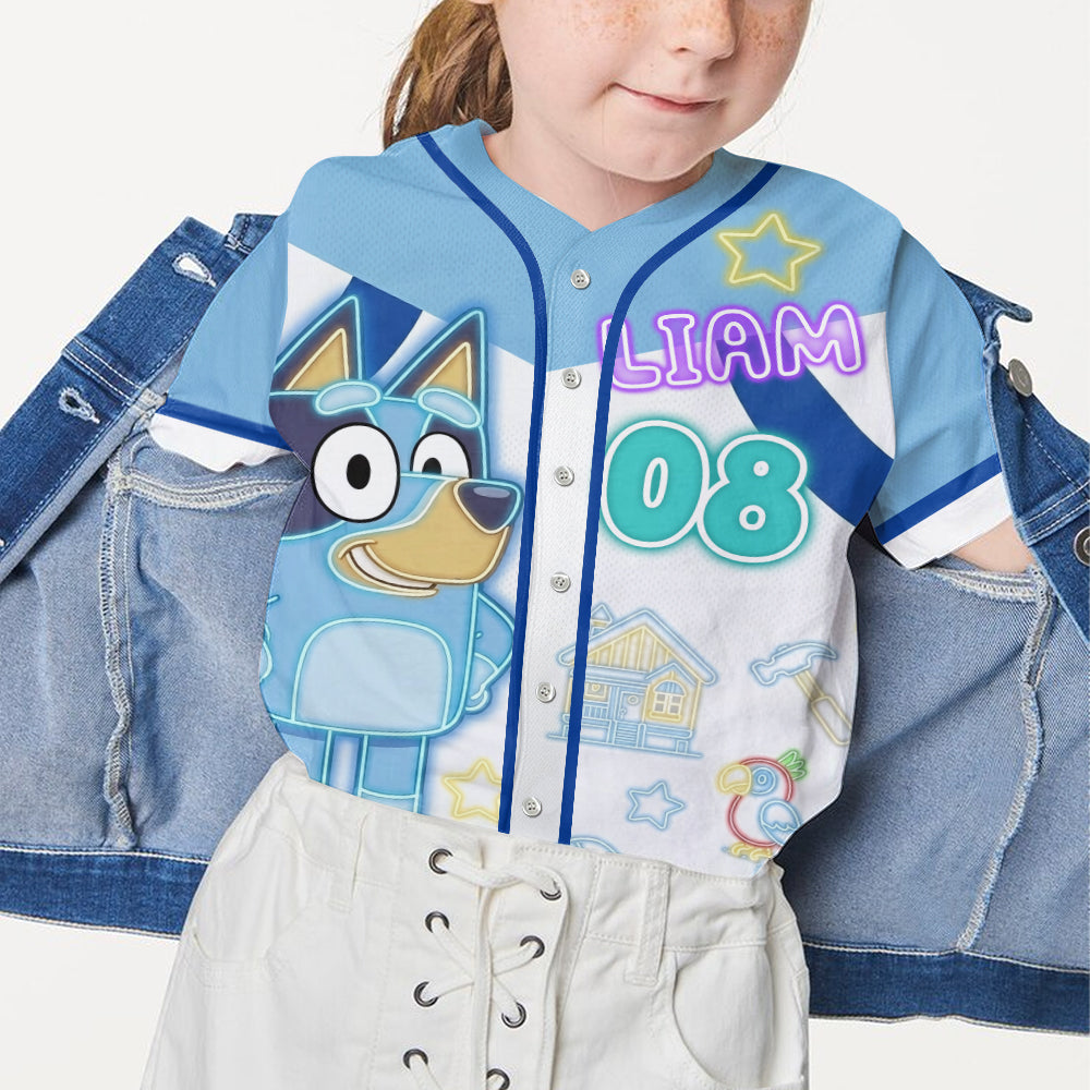Cute Blue Dog - Personalized Blue Dog Baseball Jersey