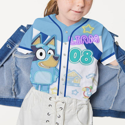 Cute Blue Dog - Personalized Blue Dog Baseball Jersey