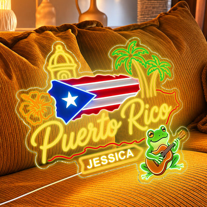 Proud Puerto Rican - Personalized Expats Neon LED Light Sign
