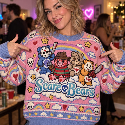 Scare Bears, Horror Characters Fans Gift - Personalized Horror Character Ugly Sweater
