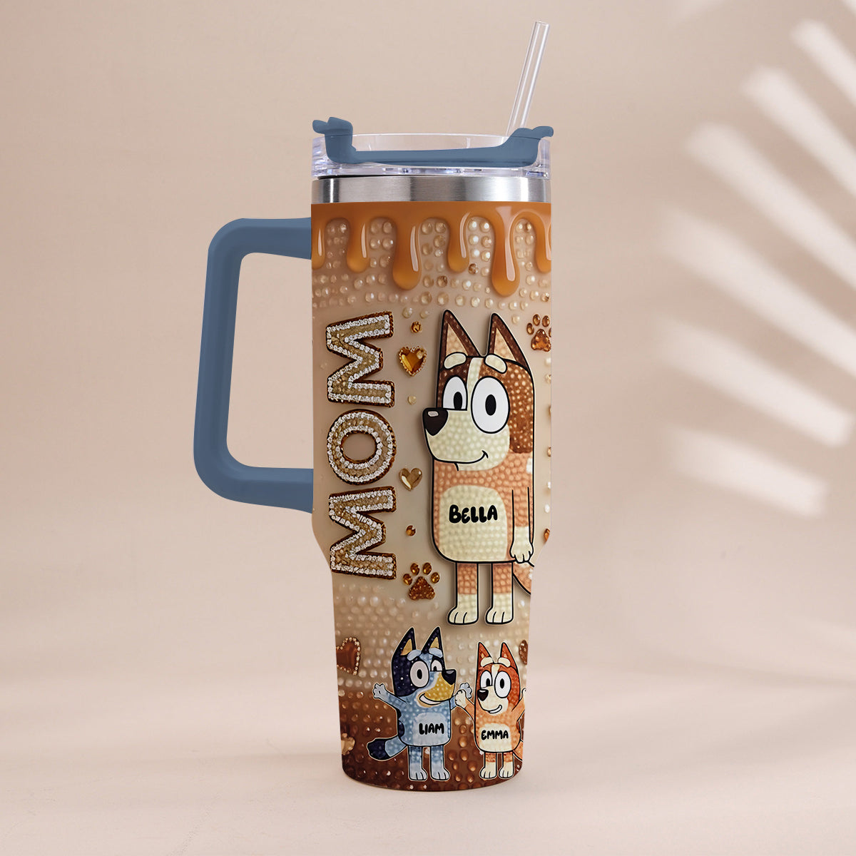 Blue Mom - Personalized Blue Dog Tumbler With Handle