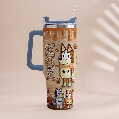 Blue Mom - Personalized Blue Dog Tumbler With Handle