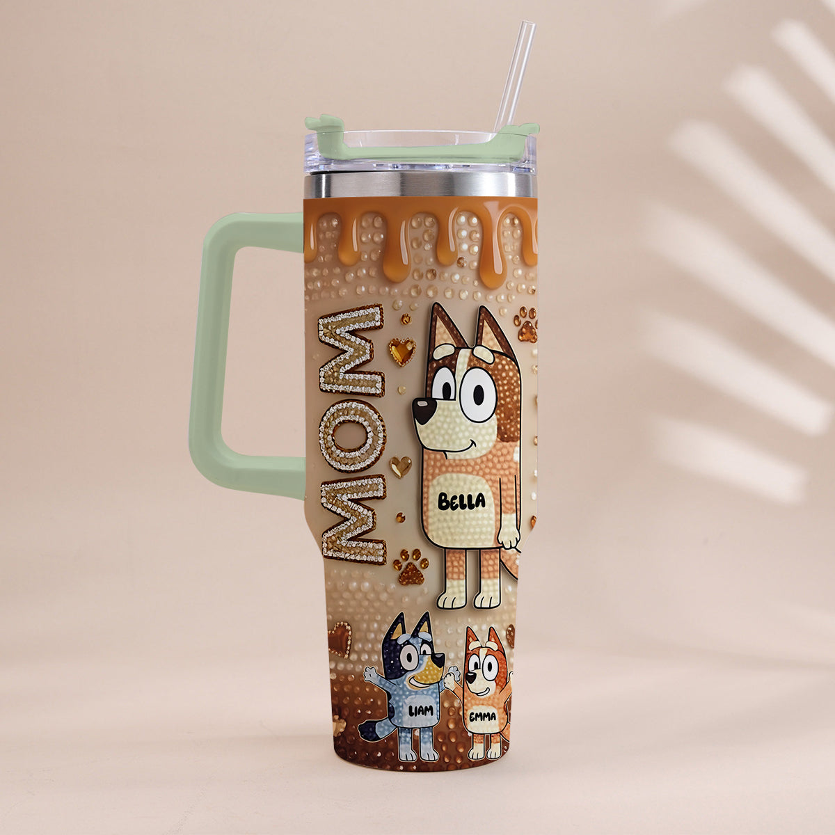 Blue Mom - Personalized Blue Dog Tumbler With Handle