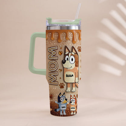 Blue Mom - Personalized Blue Dog Tumbler With Handle