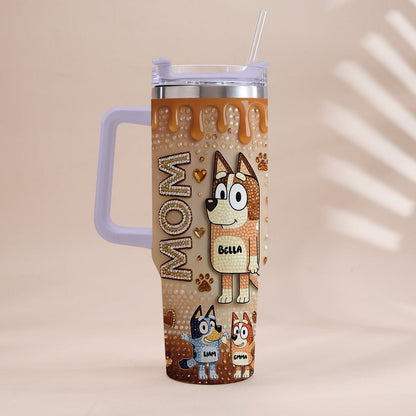 Blue Mom - Personalized Blue Dog Tumbler With Handle