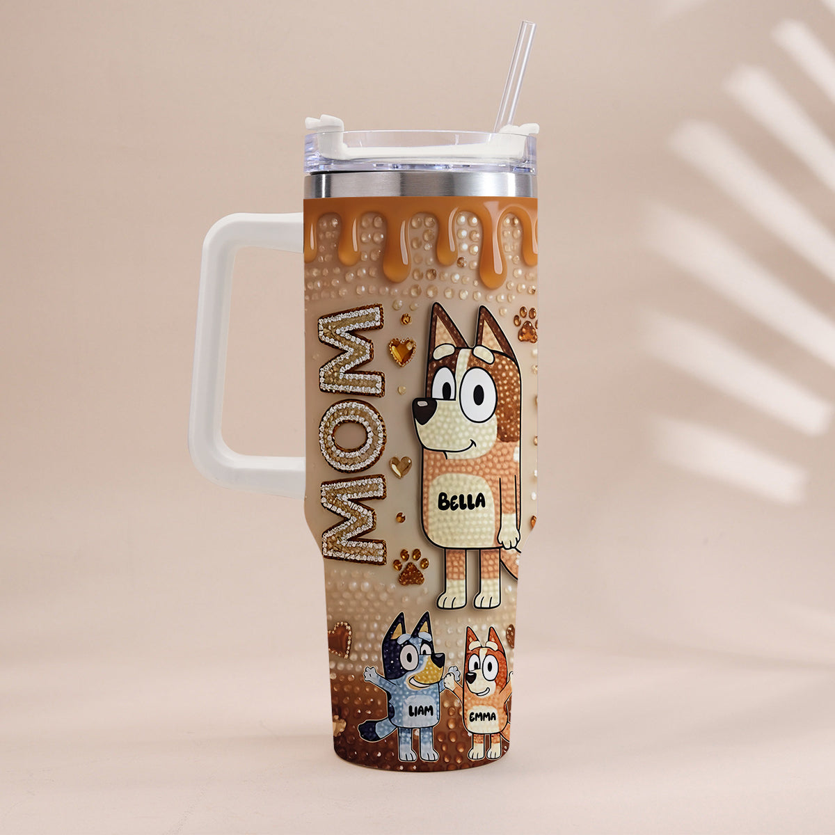 Blue Mom - Personalized Blue Dog Tumbler With Handle