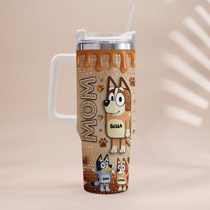 Blue Mom - Personalized Blue Dog Tumbler With Handle