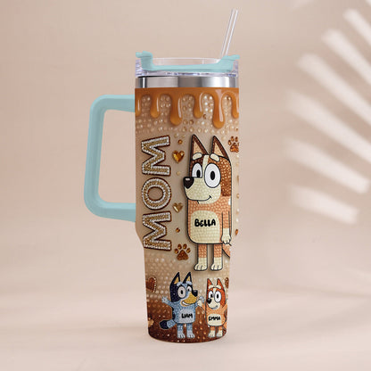 Blue Mom - Personalized Blue Dog Tumbler With Handle