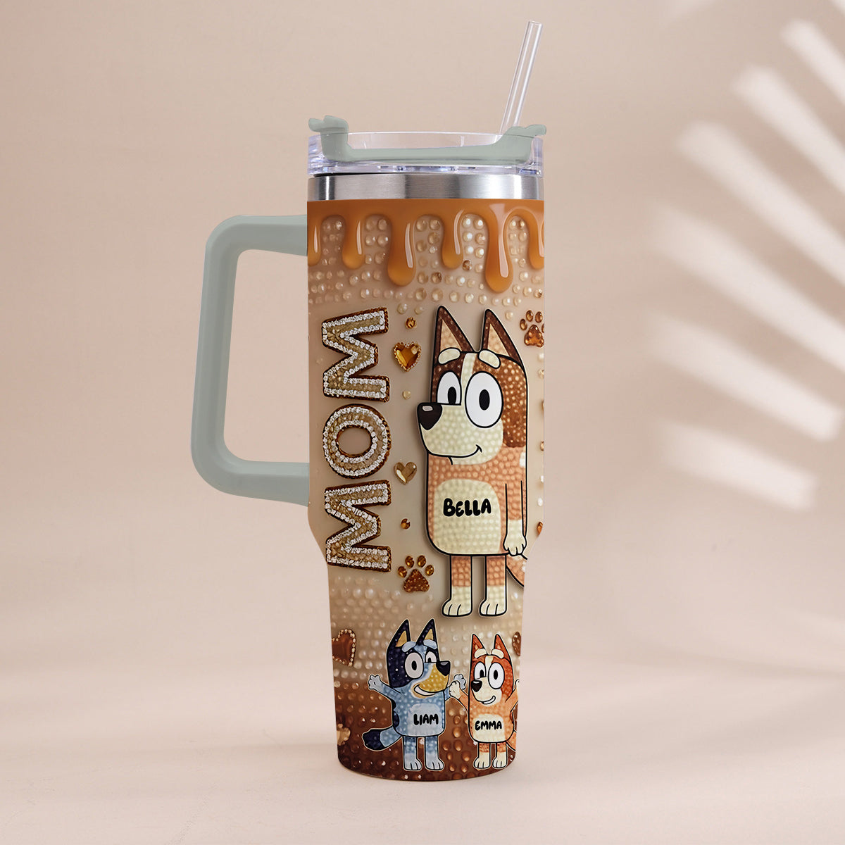 Blue Mom - Personalized Blue Dog Tumbler With Handle