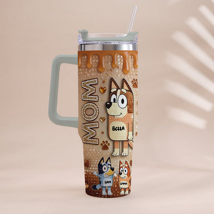 Blue Mom - Personalized Blue Dog Tumbler With Handle