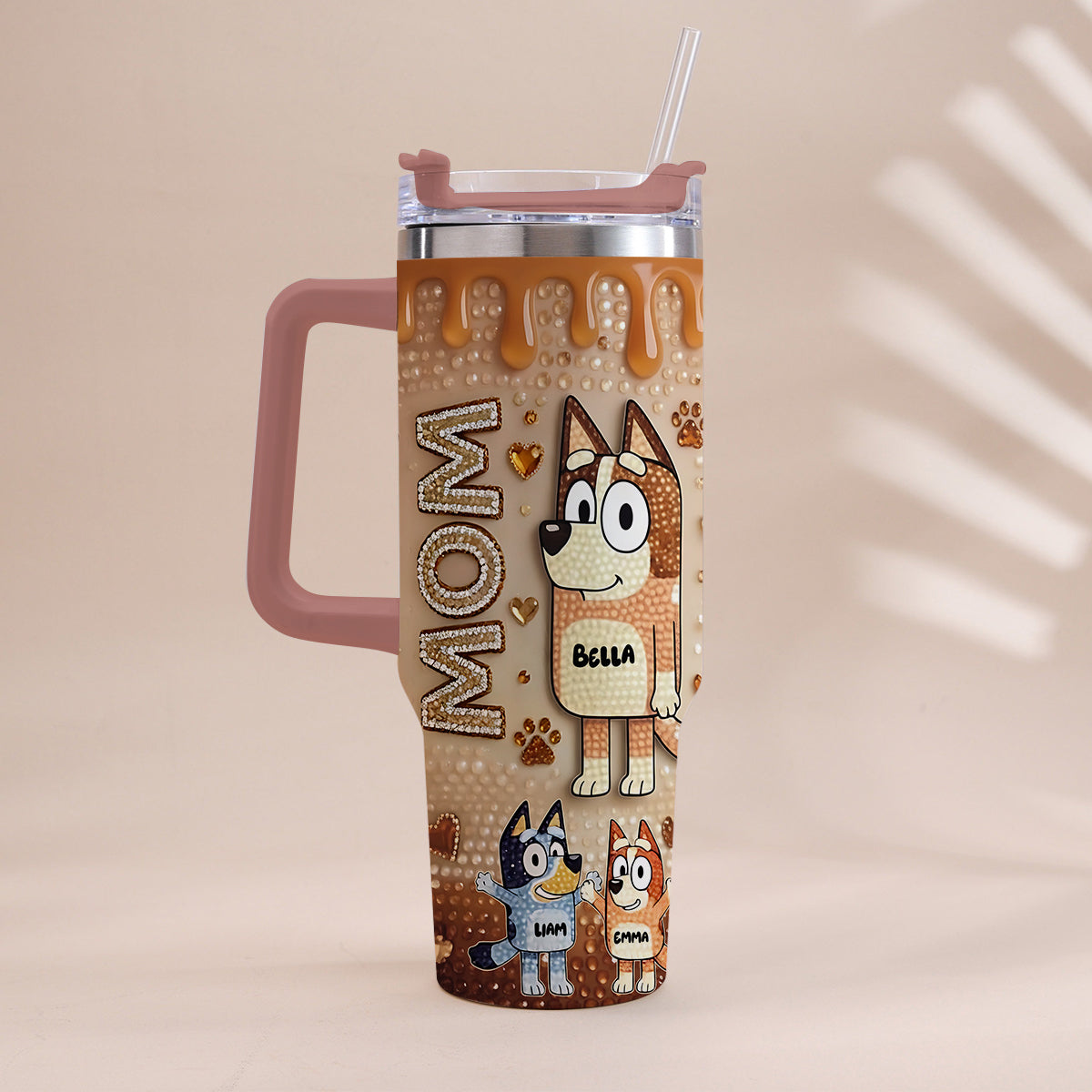 Blue Mom - Personalized Blue Dog Tumbler With Handle
