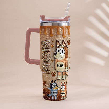 Blue Mom - Personalized Blue Dog Tumbler With Handle