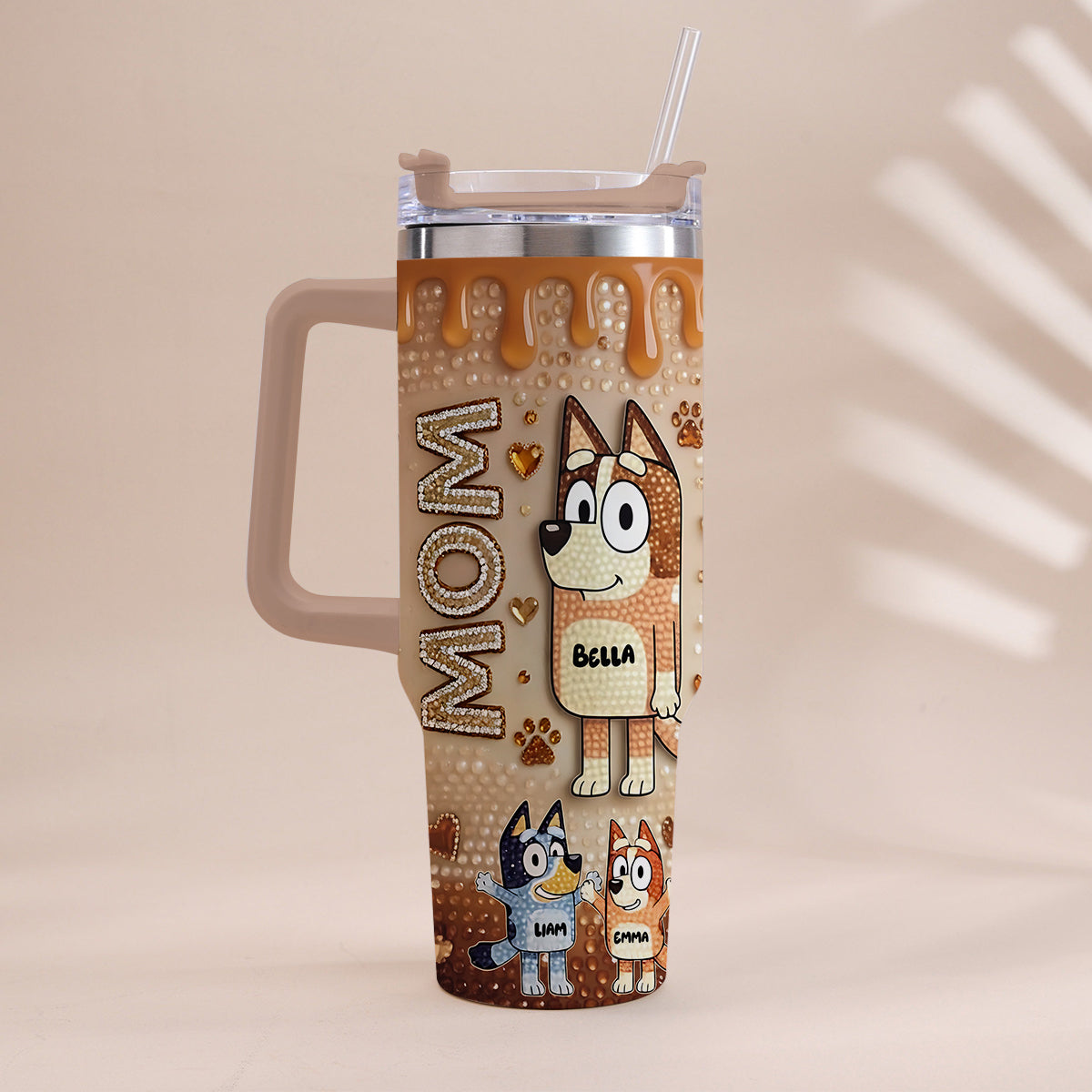 Blue Mom - Personalized Blue Dog Tumbler With Handle