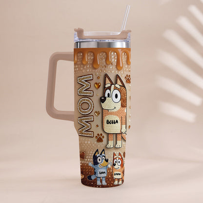 Blue Mom - Personalized Blue Dog Tumbler With Handle