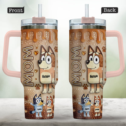 Blue Mom - Personalized Blue Dog Tumbler With Handle