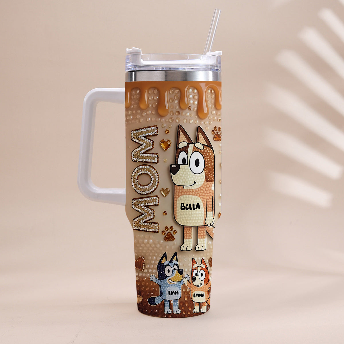 Blue Mom - Personalized Blue Dog Tumbler With Handle