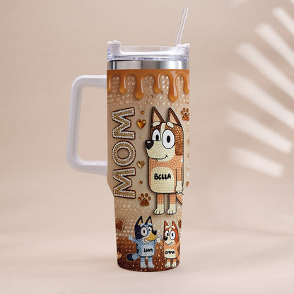 Blue Mom - Personalized Blue Dog Tumbler With Handle