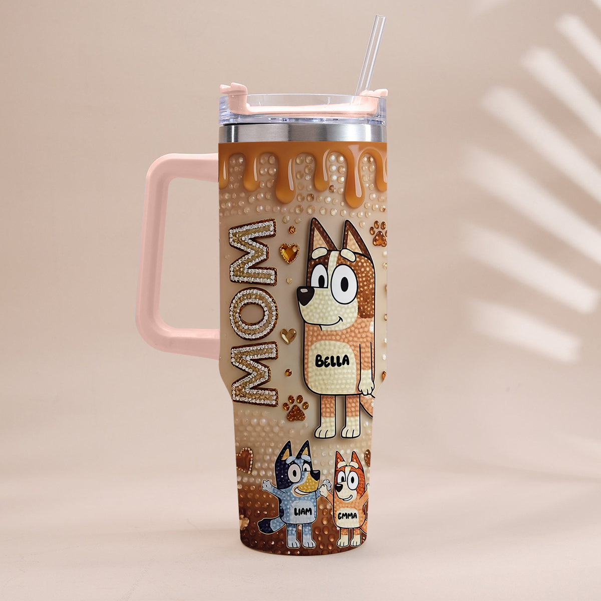 Blue Mom - Personalized Blue Dog Tumbler With Handle