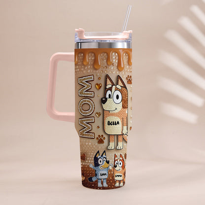 Blue Mom - Personalized Blue Dog Tumbler With Handle