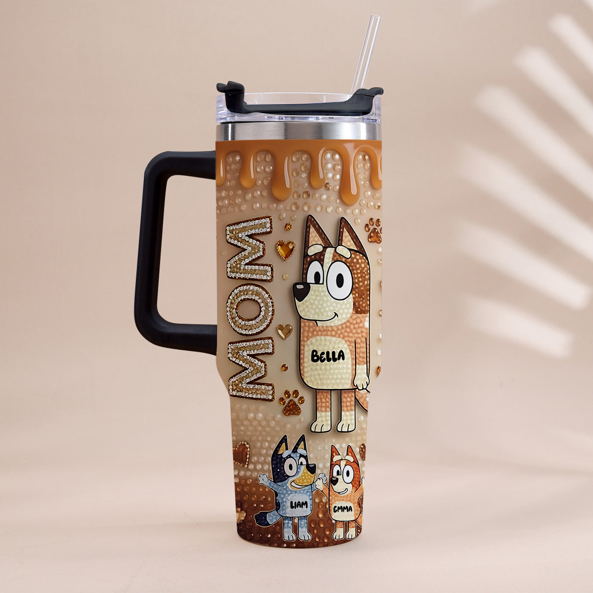 Blue Mom - Personalized Blue Dog Tumbler With Handle