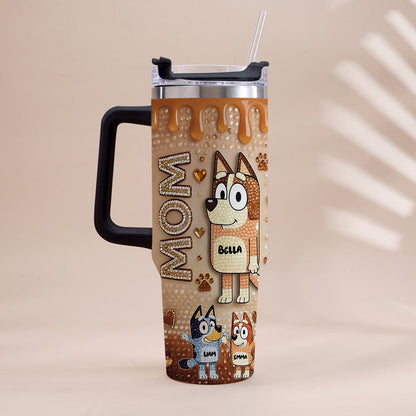 Blue Mom - Personalized Blue Dog Tumbler With Handle
