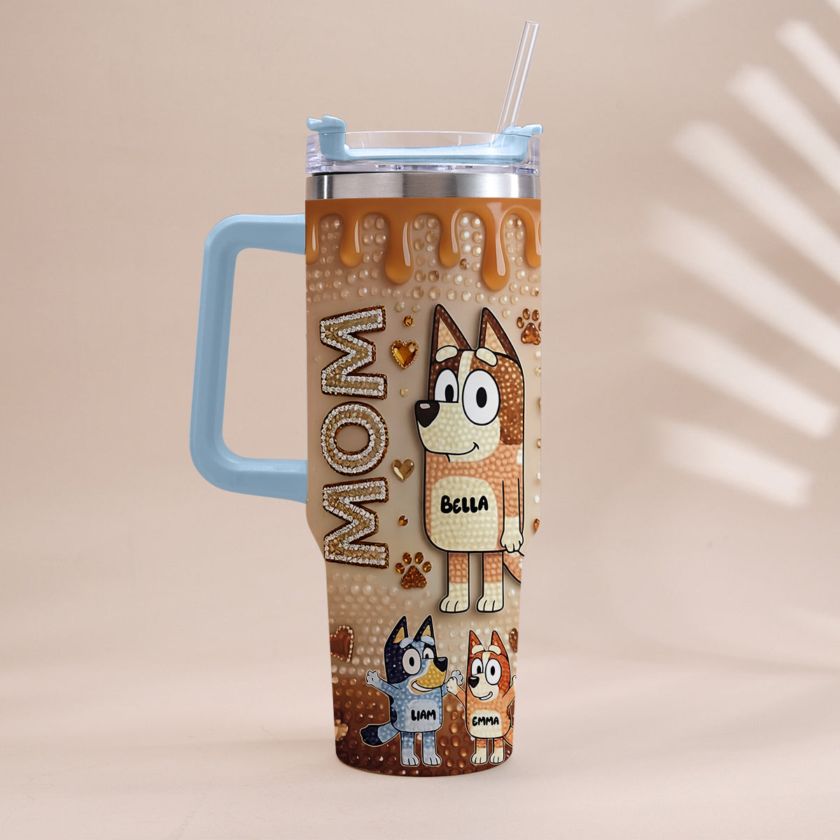 Blue Mom - Personalized Blue Dog Tumbler With Handle