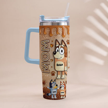 Blue Mom - Personalized Blue Dog Tumbler With Handle