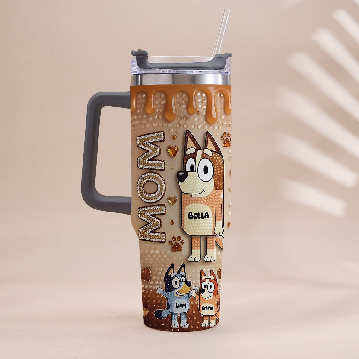 Blue Mom - Personalized Blue Dog Tumbler With Handle