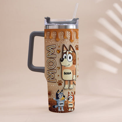 Blue Mom - Personalized Blue Dog Tumbler With Handle