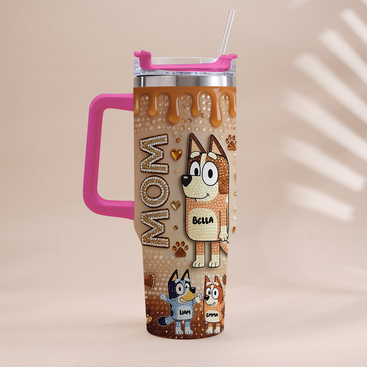 Blue Mom - Personalized Blue Dog Tumbler With Handle