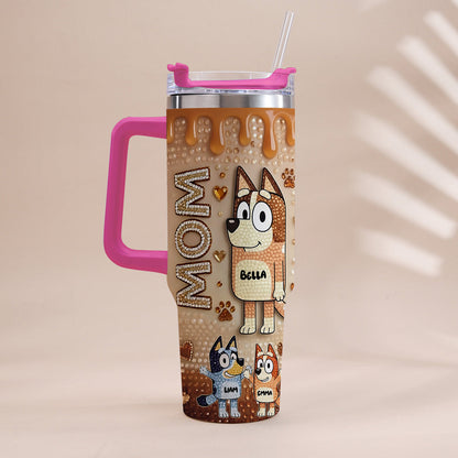 Blue Mom - Personalized Blue Dog Tumbler With Handle