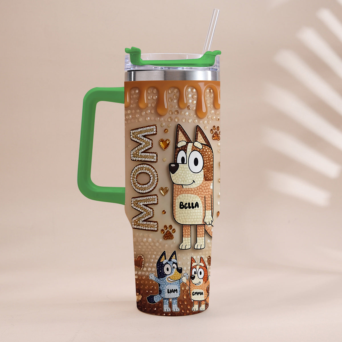 Blue Mom - Personalized Blue Dog Tumbler With Handle