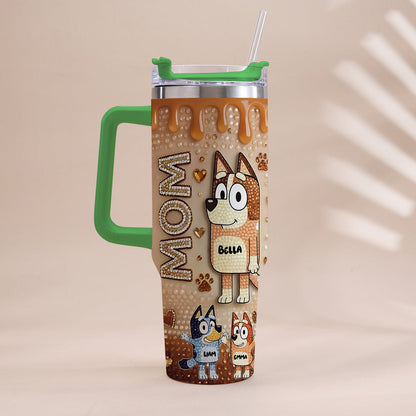 Blue Mom - Personalized Blue Dog Tumbler With Handle