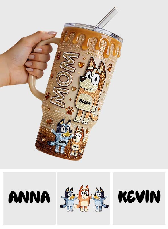 Blue Mom - Personalized Blue Dog Tumbler With Handle
