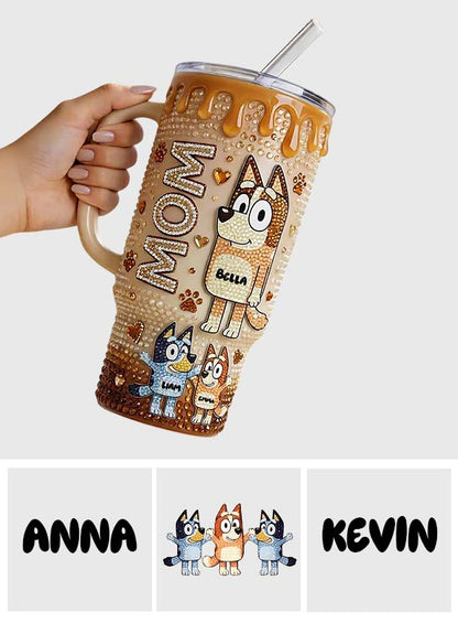 Blue Mom - Personalized Blue Dog Tumbler With Handle