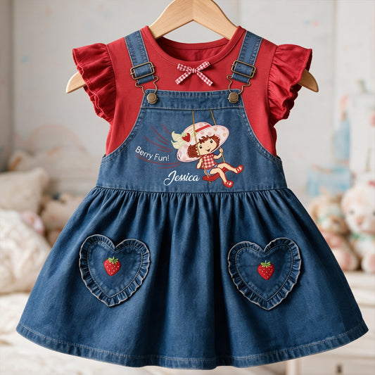 Lovely Strawberry Cake Fun Vintage Style Clothes For Kid - Personalized Kid Kid Ruffle Sleeve Dress