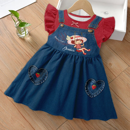 Lovely Strawberry Cake Fun Vintage Style Clothes For Kid - Personalized Kid Kid Ruffle Sleeve Dress