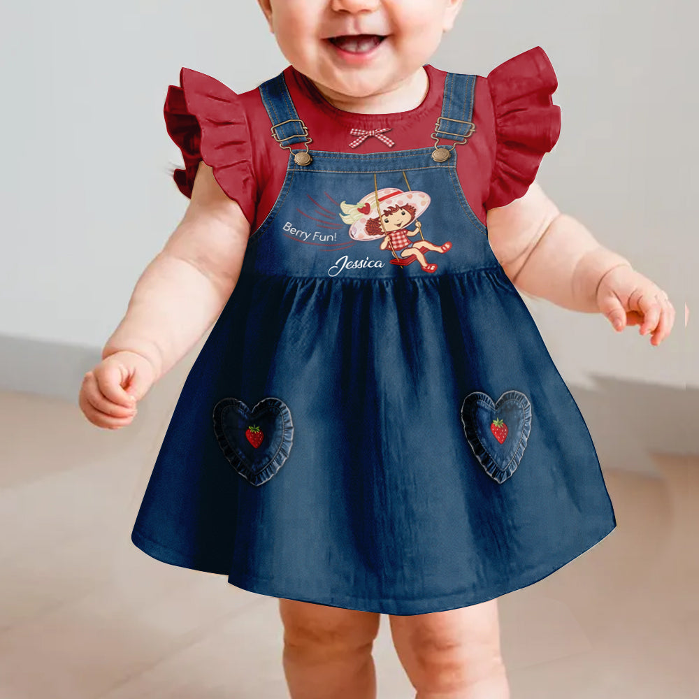 Lovely Strawberry Cake Fun Vintage Style Clothes For Kid - Personalized Kid Kid Ruffle Sleeve Dress