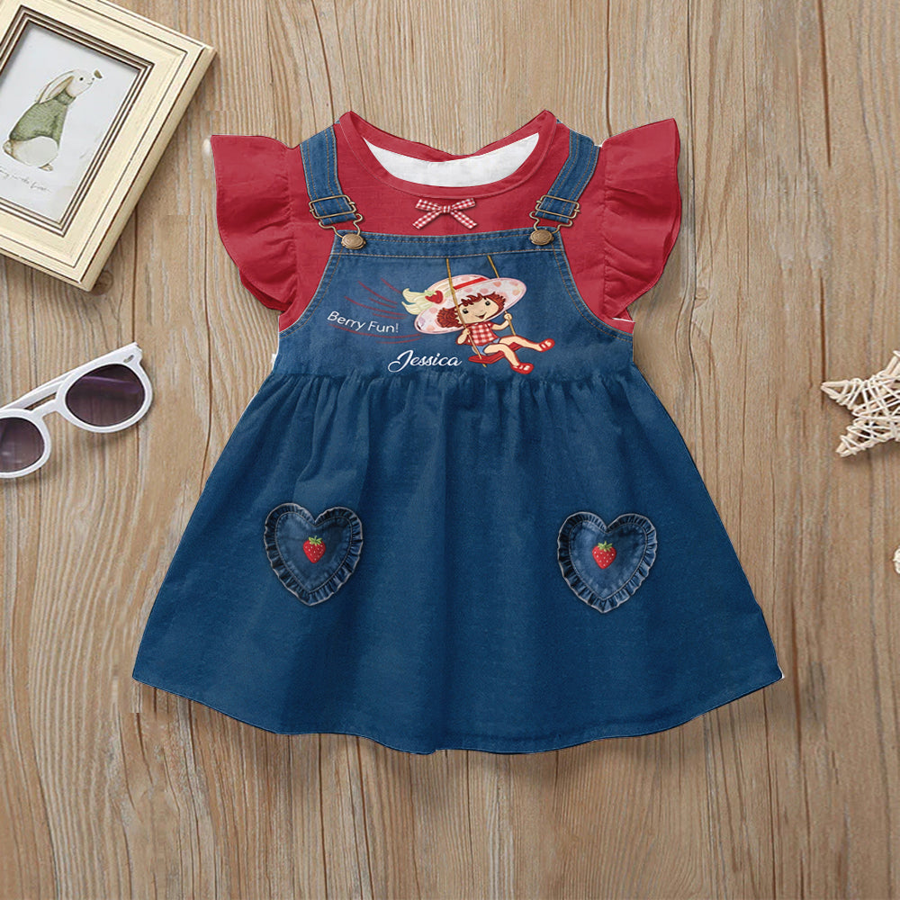 Lovely Strawberry Cake Fun Vintage Style Clothes For Kid - Personalized Kid Kid Ruffle Sleeve Dress