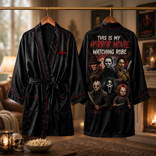 Horror Movie Watching Robe - Personalized Horror Character Satin Robe