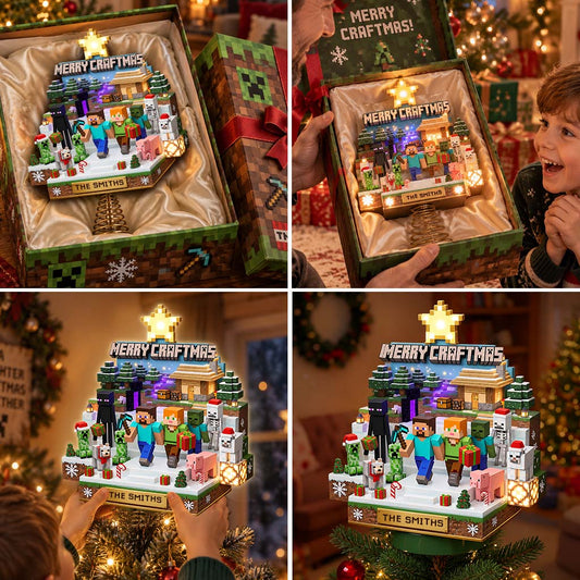 Merry Craftmas - Personalized Block World LED Light Tree Topper