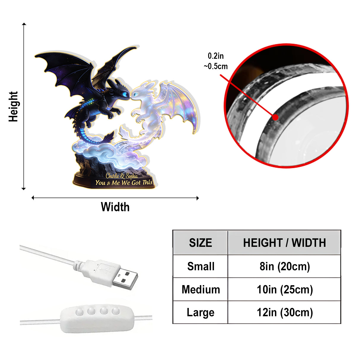 You & Me We Got This - Personalized Dragon Trainer Acrylic LED Night Light