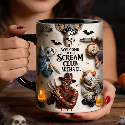 Welcome To The Scream Club - Personalized Horror Character Accent Mug & Coaster