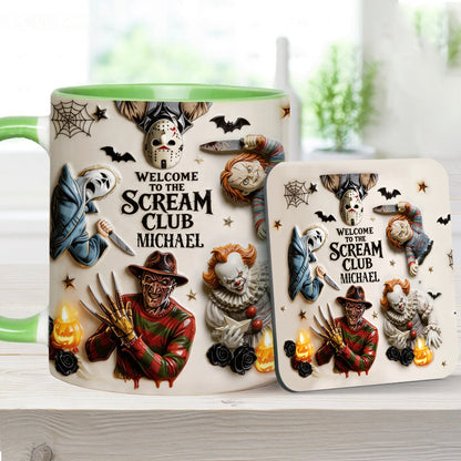 Welcome To The Scream Club - Personalized Horror Character Accent Mug & Coaster