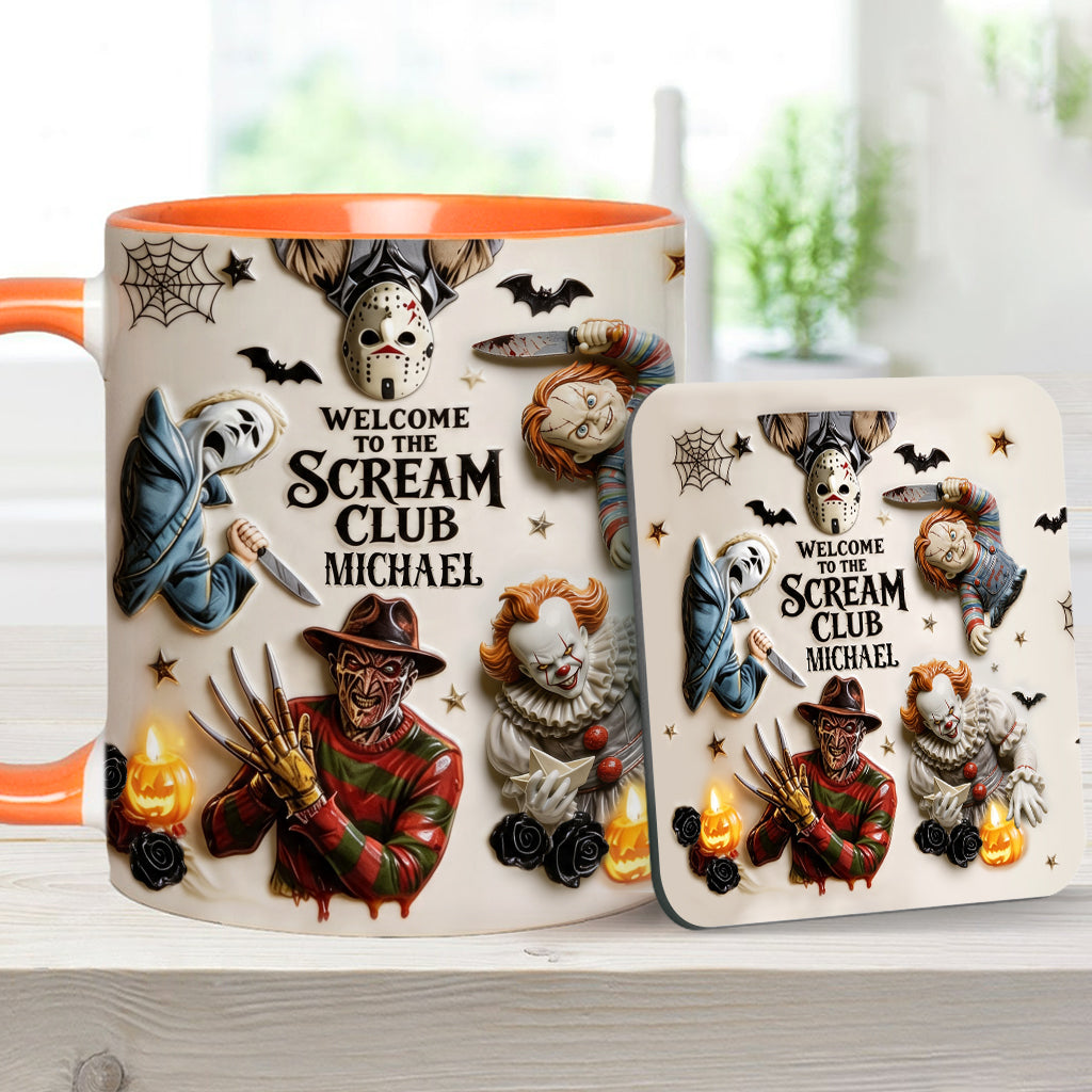 Welcome To The Scream Club - Personalized Horror Character Accent Mug & Coaster