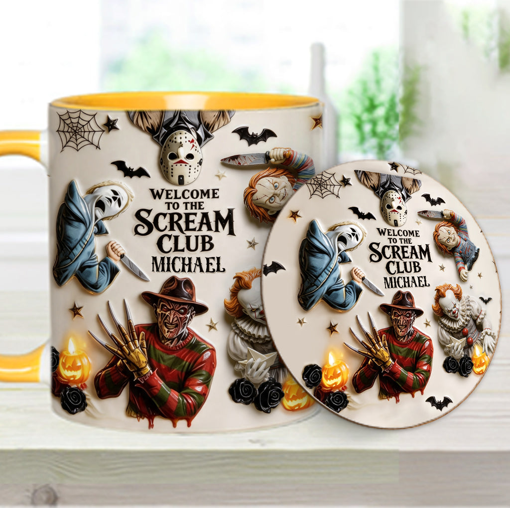 Welcome To The Scream Club - Personalized Horror Character Accent Mug & Coaster