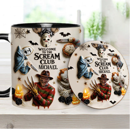 Welcome To The Scream Club - Personalized Horror Character Accent Mug & Coaster