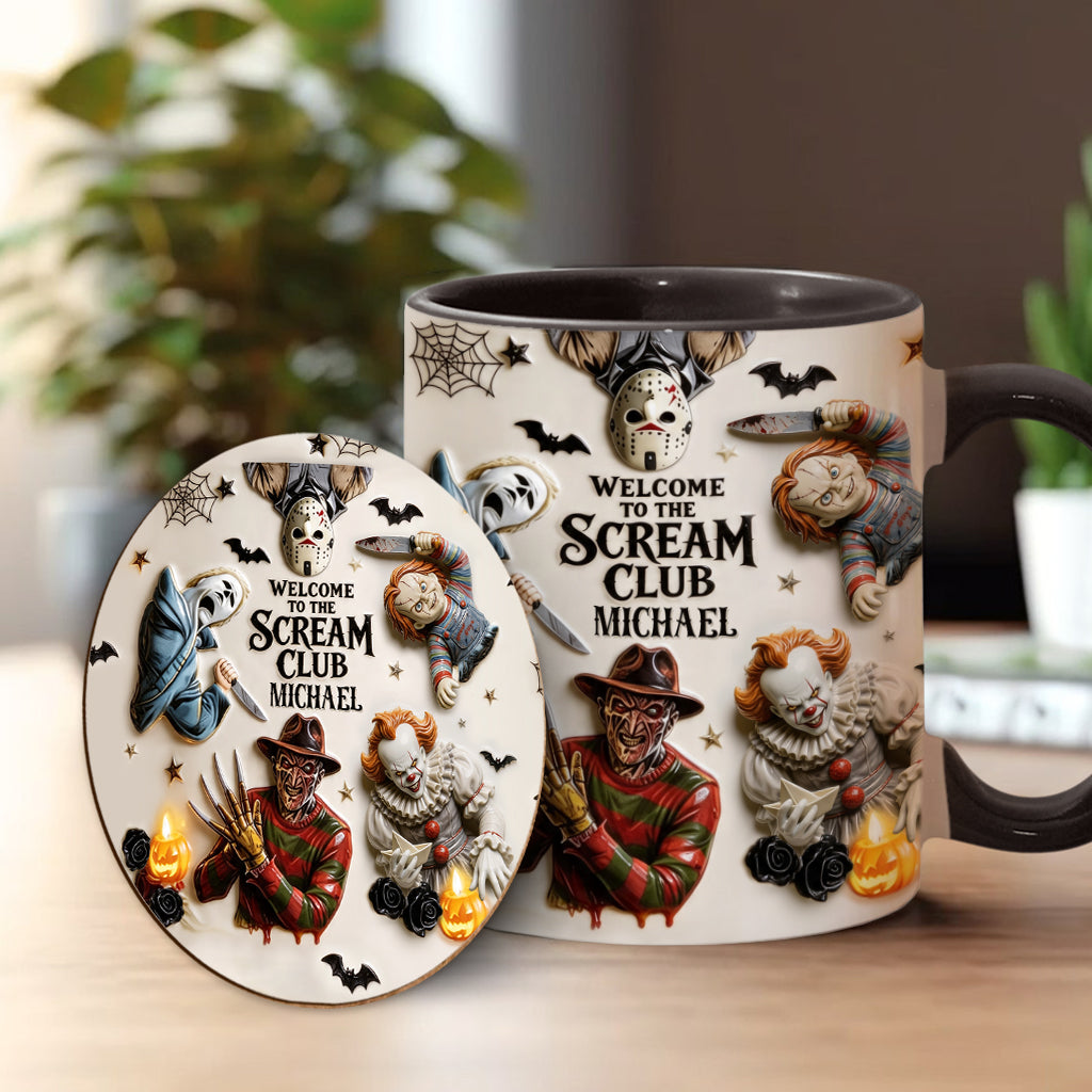 Welcome To The Scream Club - Personalized Horror Character Accent Mug & Coaster