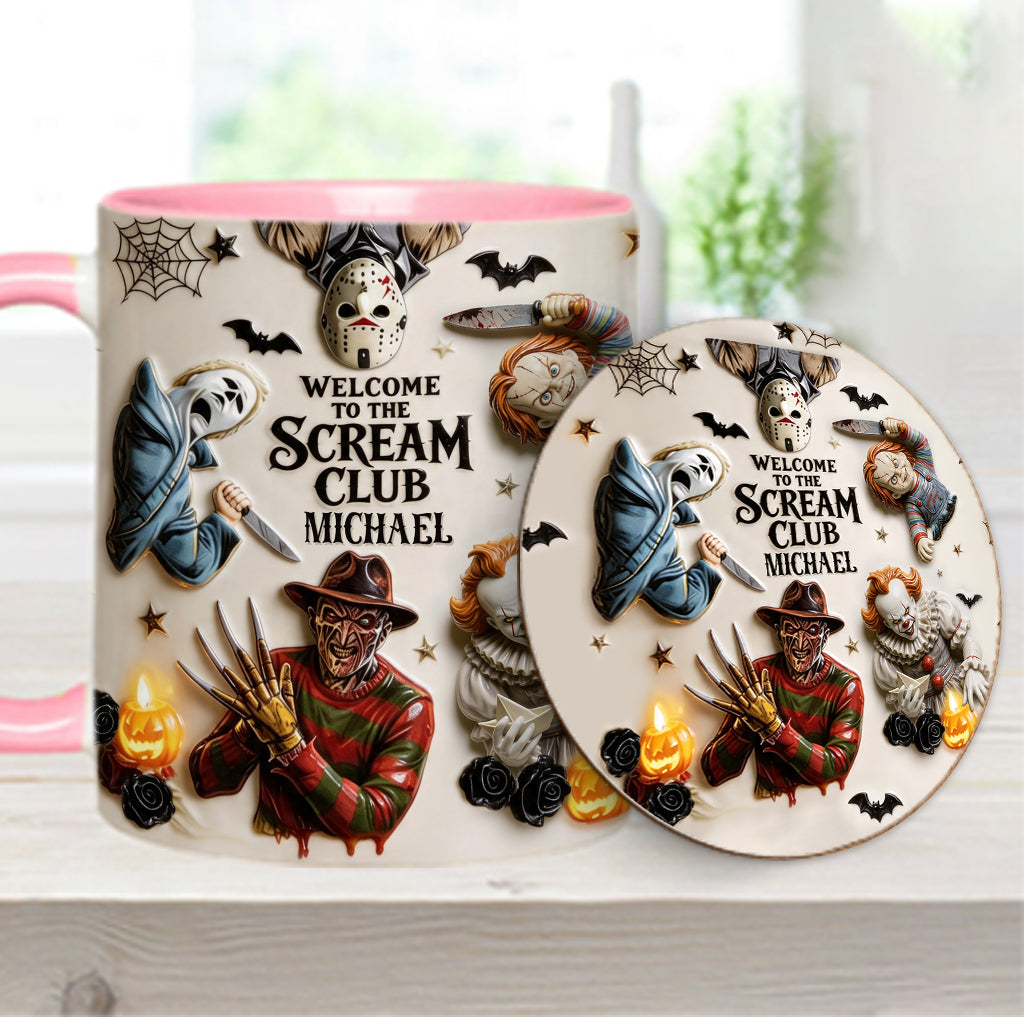 Welcome To The Scream Club - Personalized Horror Character Accent Mug & Coaster